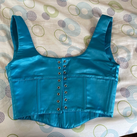 Danielle Guzio Satin Beaded Lace-up Bustier Top - Picture 7 of 10